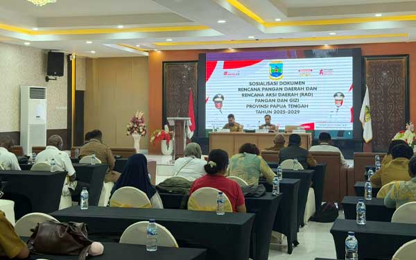 Kegiatan sosialisasi RAD - PG Tahun 2025–2029 yang dilakukan oleh BAPPERIDA Papua Tengah di Grand Tembaga Hotel Timika, Kabupaten Mimika, Senin (12/10/2026) / Foto : Humas Pemprov Papua Tengah.